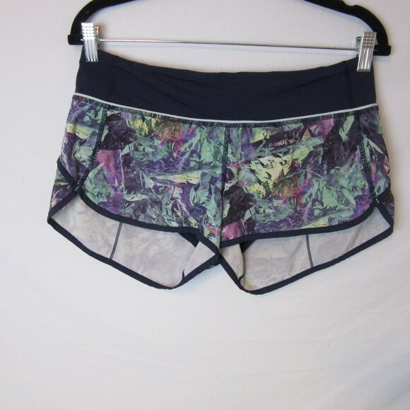 Lululemon Navy Blue Speed Shorts Women 6 Watercolor Pattern Athletic Gym Workout - Picture 1 of 6